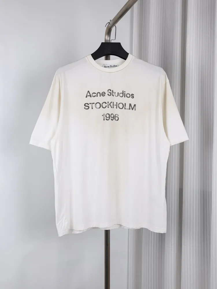Acne Cotton Linen Distressed Short Sleeve T-Shirt Color White