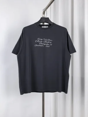 Acne Flocked Logo Distressed T-Shirt Color Black