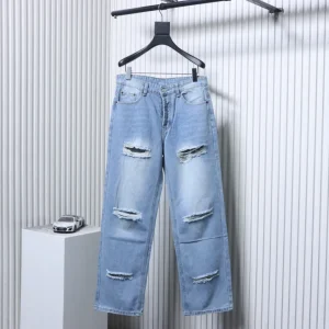 Acne Ice Blue Distressed Straight Leg Jeans - Back