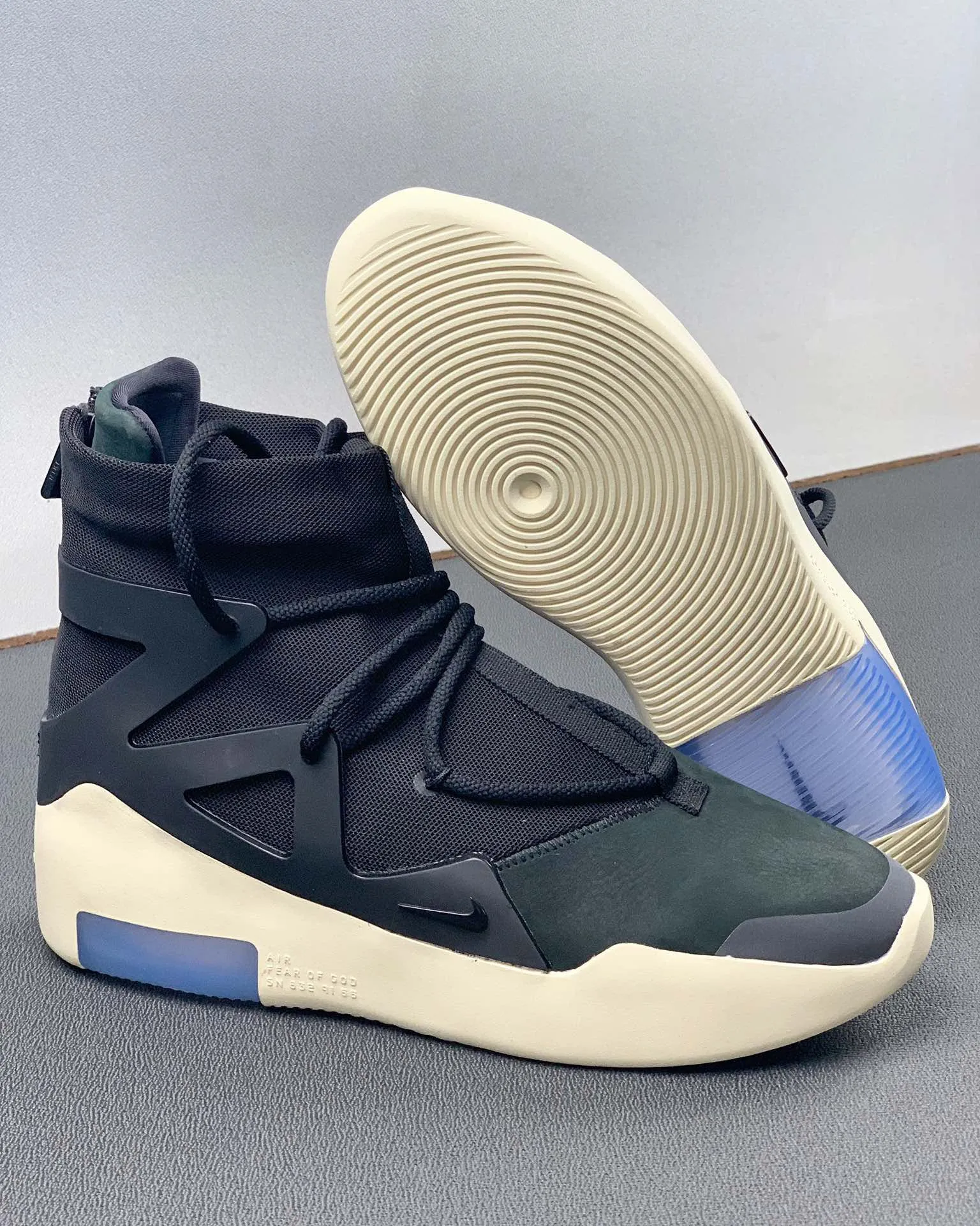 Air Fear Of God 1 Black side and outsole view