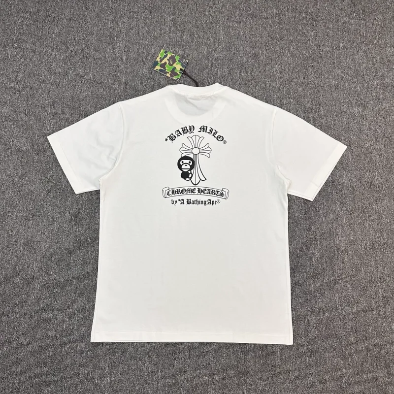 Back of BAPE Cross Print Crew Neck T-Shirt Color White