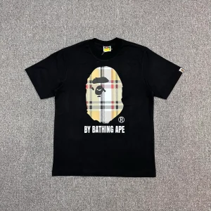 BAPE SS23 Ape Pattern Striped Crew Neck T-Shirt Color Black