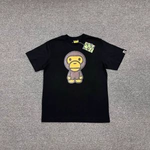 BAPE SS26 Cartoon Monkey Glitter Print T-Shirt