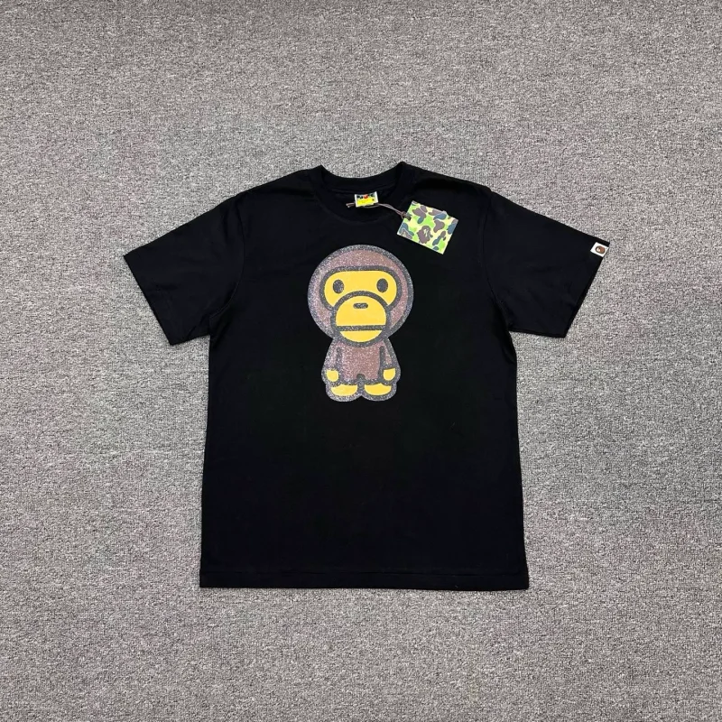 BAPE SS26 Cartoon Monkey Glitter Print T-Shirt