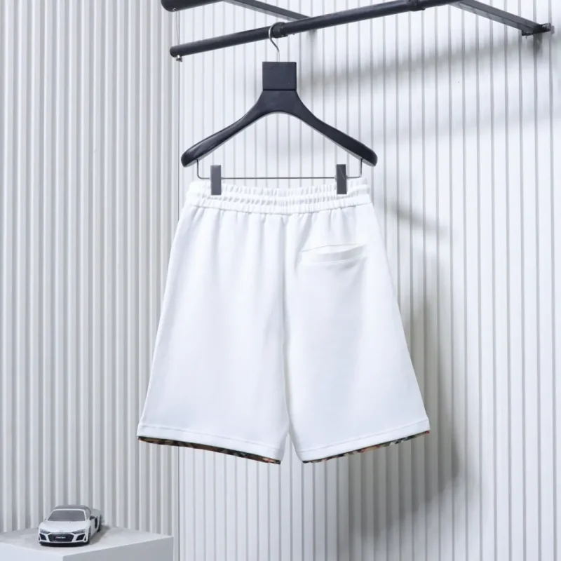 Back of BBR Check Trim Equestrian Embroidery Cotton Shorts Color White