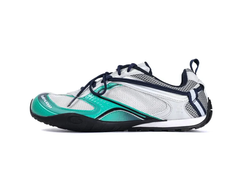 Clean side profile of the Balenciaga Radar Sneaker showing the mesh construction and green gradient design.