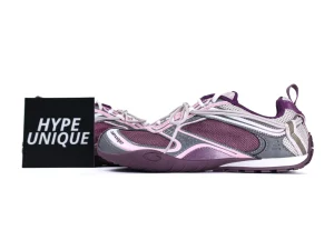 Lateral side profile of Balenciaga Radar Sneaker Purple Grey Pink with HypeUnique branding card.