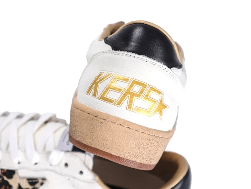 Rear heel view of Golden Goose Ball Star sneakers with gold branding