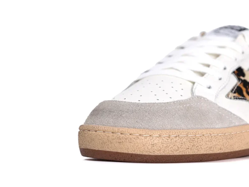 Front toe view of Golden Goose Ball Star sneaker with grey suede