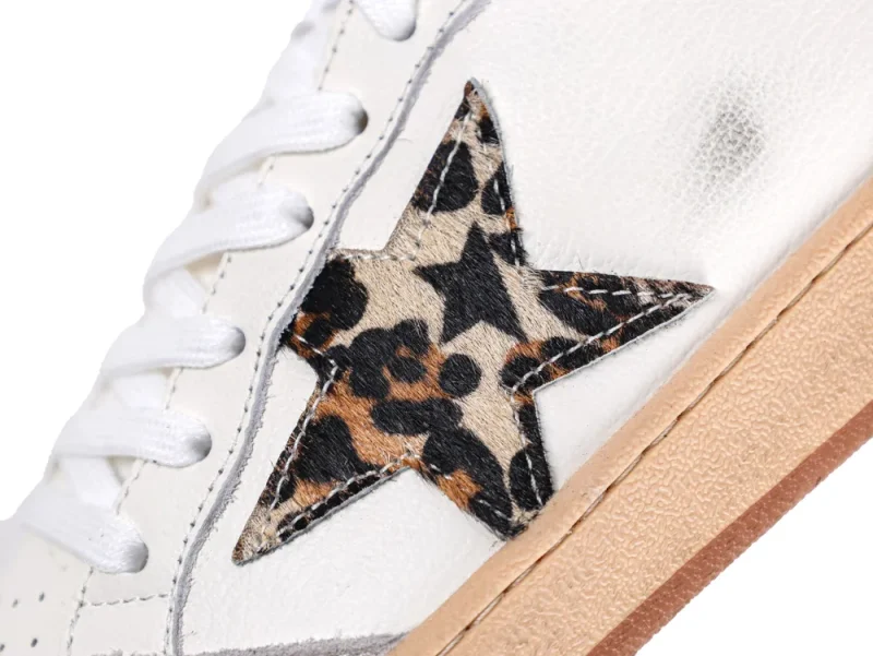 Leopard print star detail on white Golden Goose Ball Star sneaker