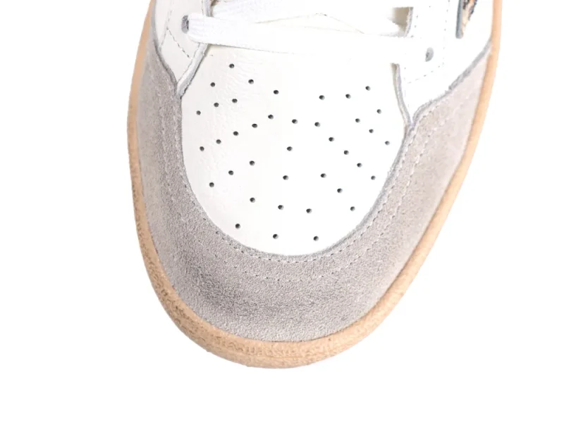 White leather perforated toe box and grey suede of Ball Star sneaker