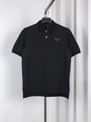 Gold Triangle Logo Polo T-Shirt Color Black