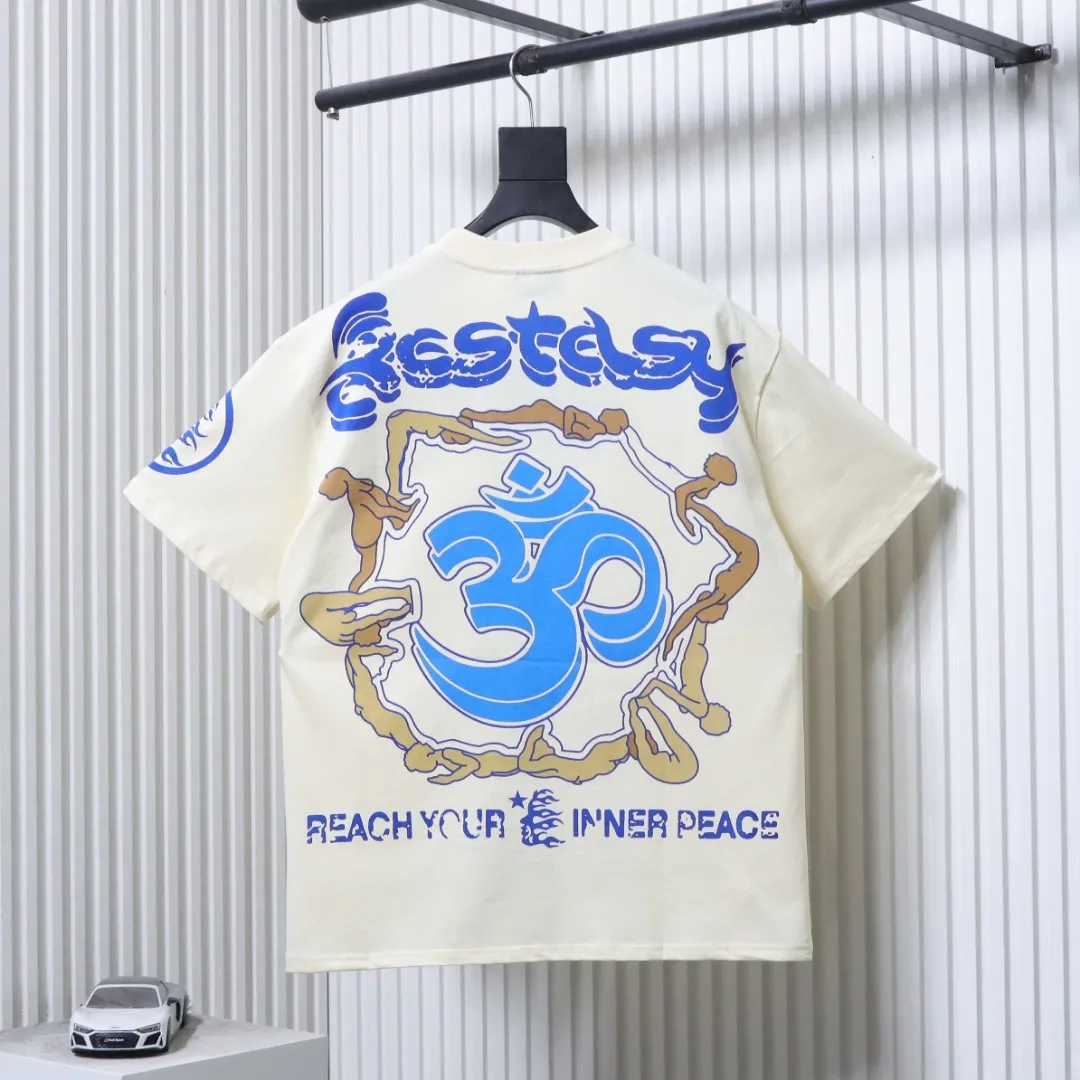 Back of Hellstar Yoga Graphic T-Shirt Color Beige