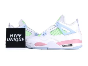 Side profile of Jordan 4 Retro Valentine's Day 2026 in white, pink,