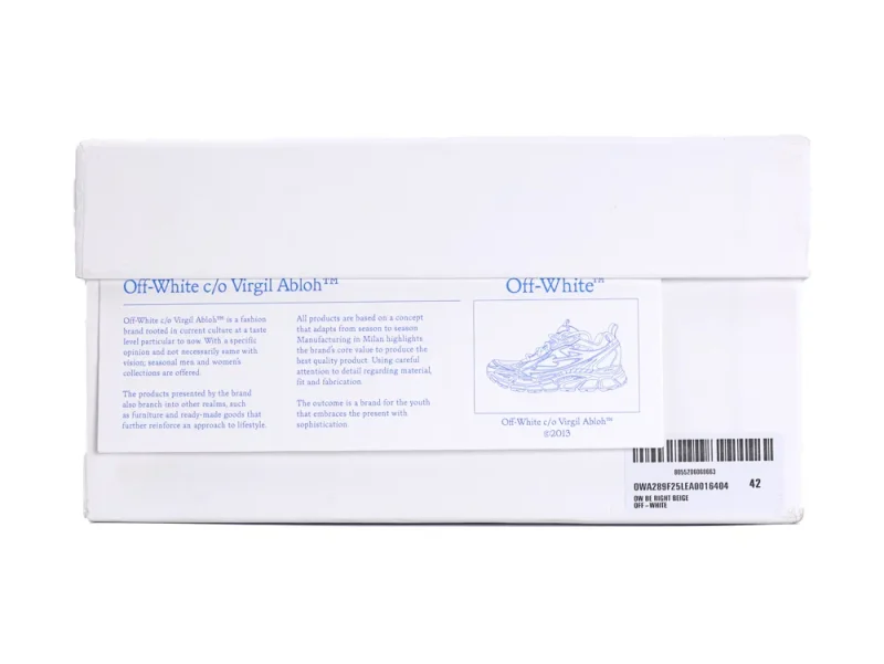 White Off-White shoebox with a product label