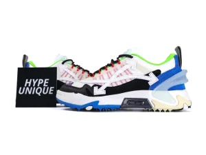 Multicolored sneakers with mesh and leather details, featuring a rubber sole and logo accents.