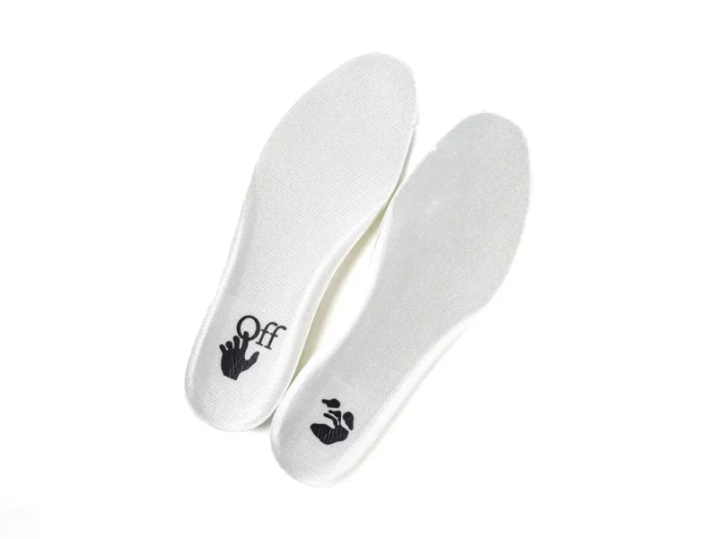 White Off-White sneaker insoles with black hand logo branding