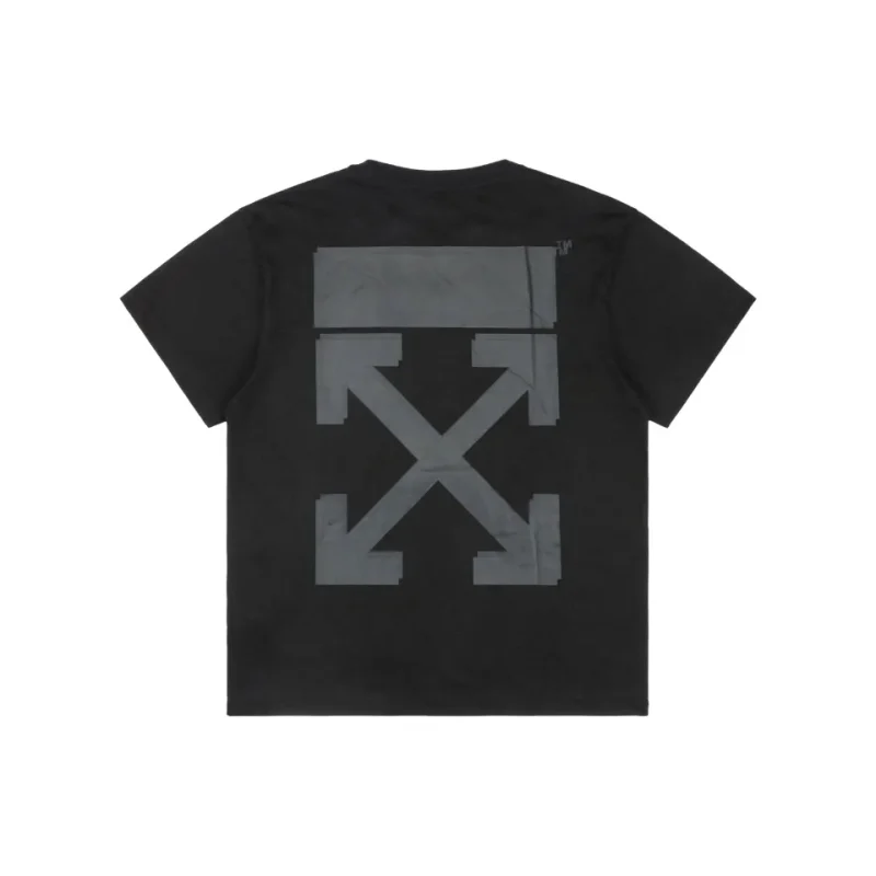 Back of Off-White Overlapping Black Vinyl Arrow Print T-Shirt Color Black