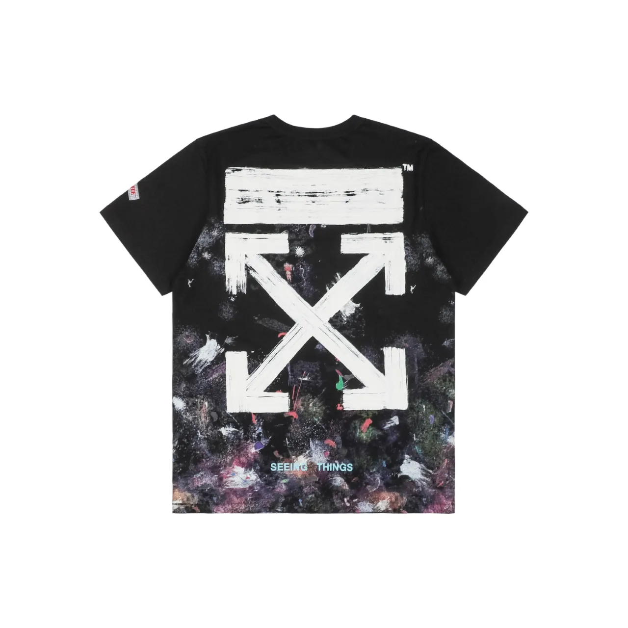 Back of Off-White Starry Sky Fireworks Splatter Embossed Arrow T-Shirt