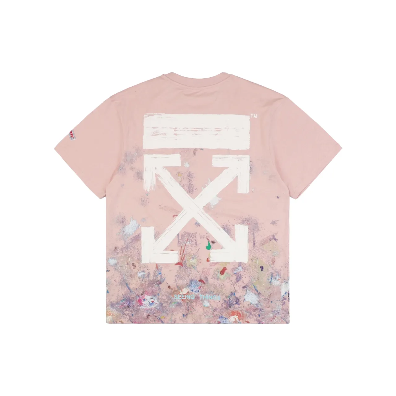 Back of Off-White Starry Sky Fireworks Splatter Embossed Arrow T-Shirt Color Pink