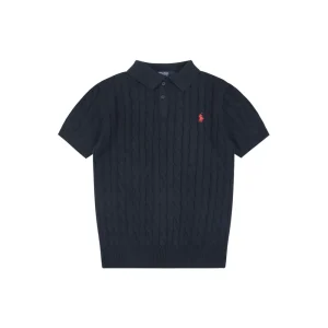 RL Cable Knit Short-Sleeve Polo T-Shirt Color Black
