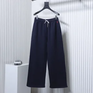 RL Embroidered Logo Casual Wide-Leg Pants Color Dark Blue