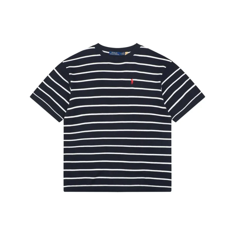 RL Pony Logo Striped Jacquard T-Shirt Color Dark Bllue