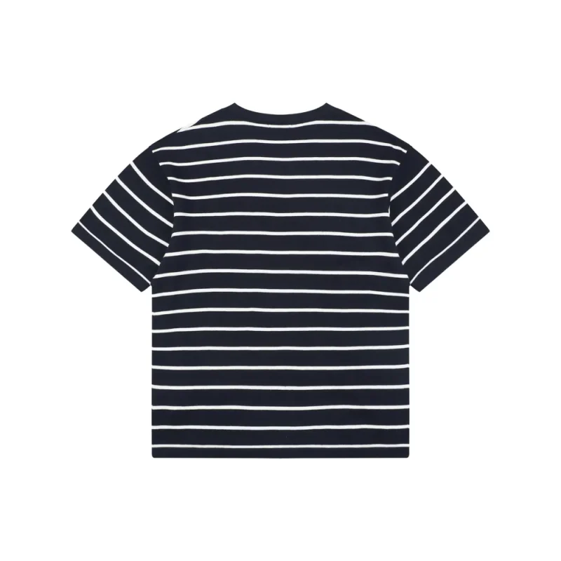 Back of RL Pony Logo Striped Jacquard T-Shirt Color Dark Bllue