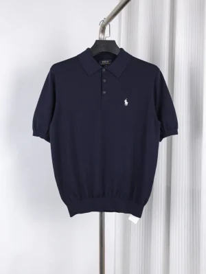 RL Two-Tone Combed Cotton Knit Polo T-Shirt Color Navy Blue