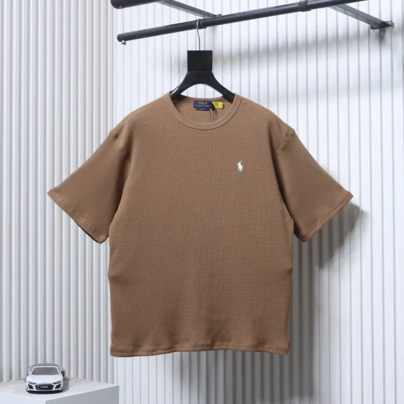RL Waffle Knit Embroidered Logo T-Shirt Color Brown