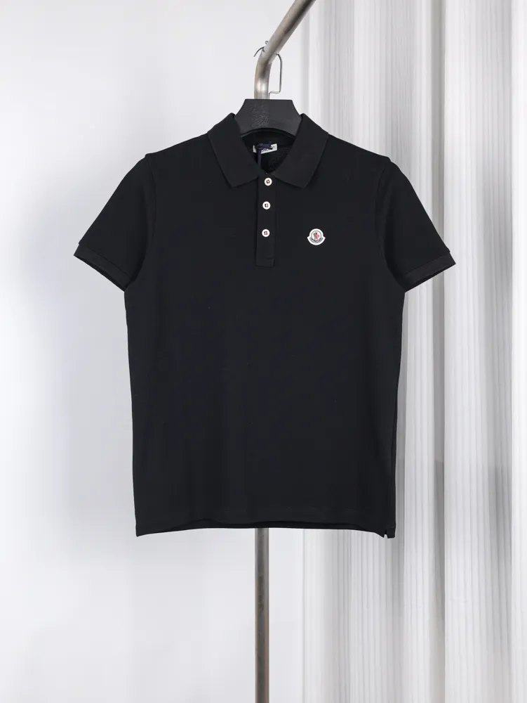 Ribbon Button Polo T-Shirt Color Black