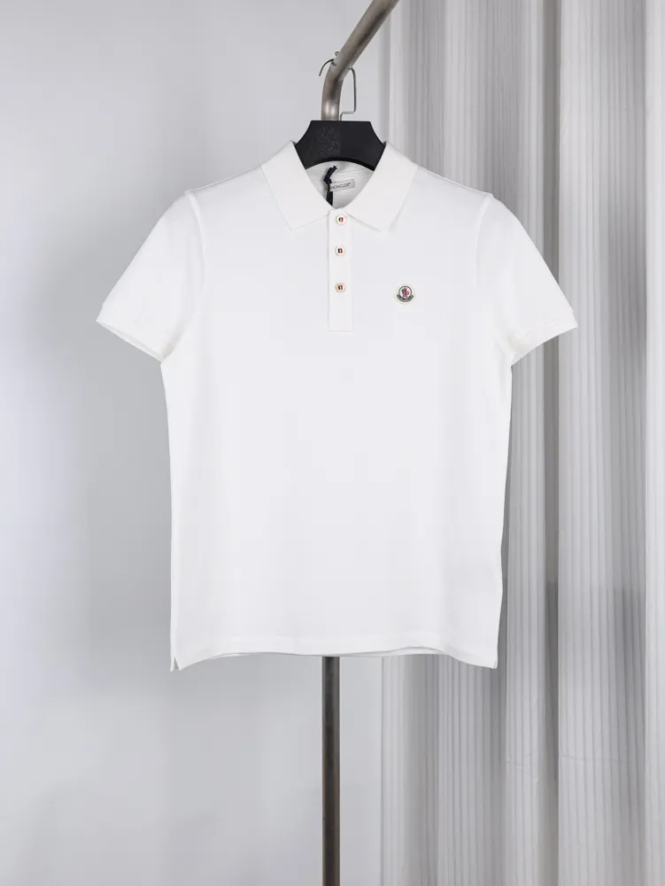 Ribbon Button Polo T-Shirt Color White