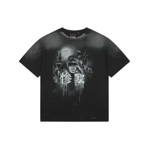 Saint Michael Anime Tragedy Print T-Shirt Color Black