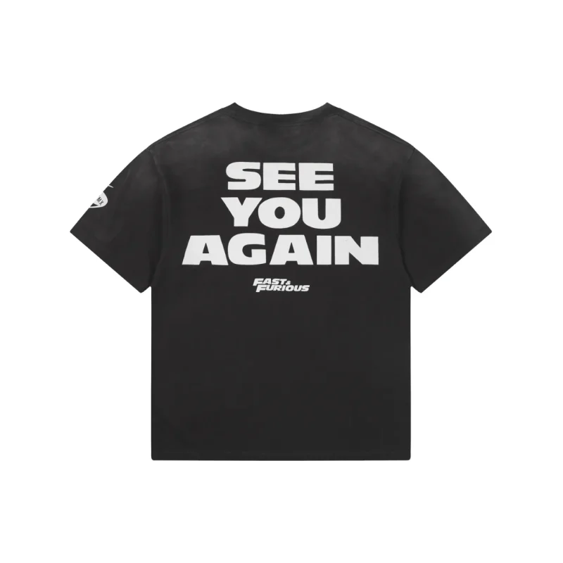 Back of Saint Michael Fast & Furious 7 Movie Print T-Shirt Color Black