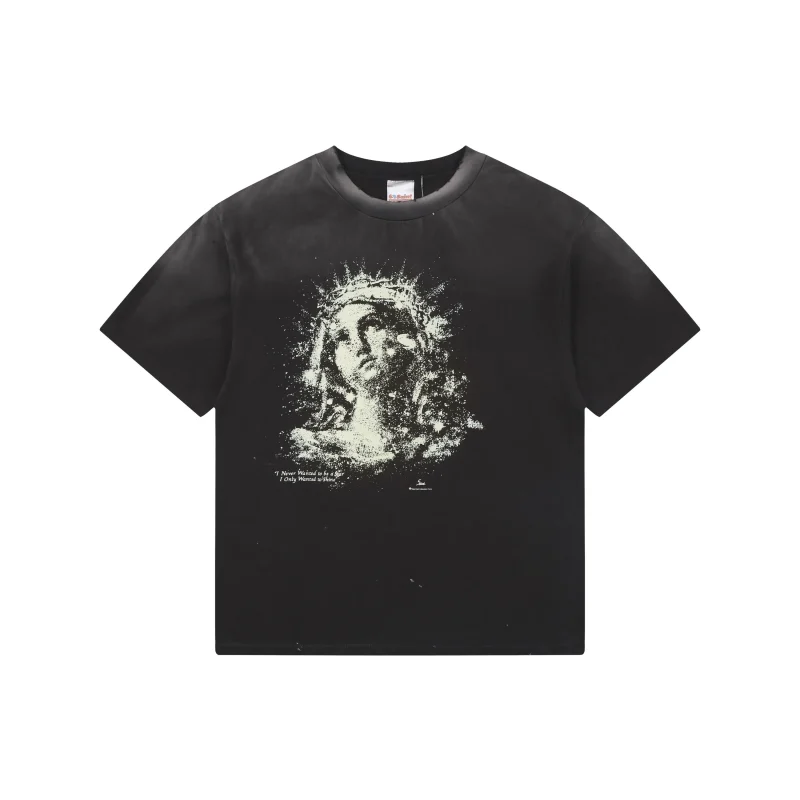 Saint Michael Glowing Thorns Madonna Print T-Shirt Color Black
