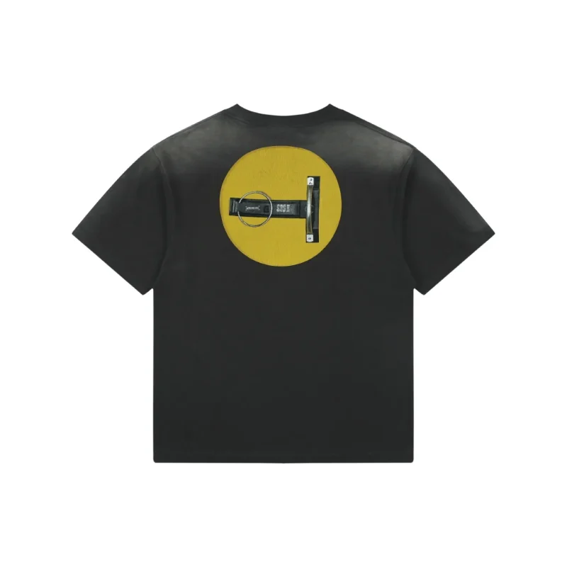 Back of Saint Michael Rusty Smiley Face Print T-Shirt Color Black
