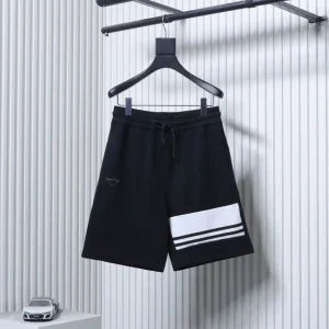 Striped Triangle Logo Cotton Terry Shorts Color Black