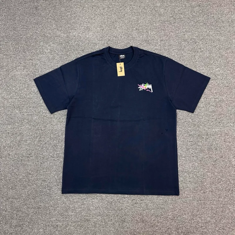 Stussy Colorful Graffiti Logo T-Shirt Color Dark Blue