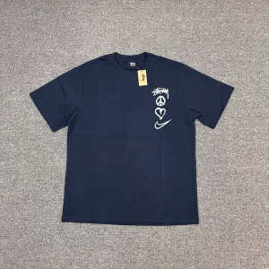 Stussy Retro Heart Logo T-Shirt - Black Color Royal Blue