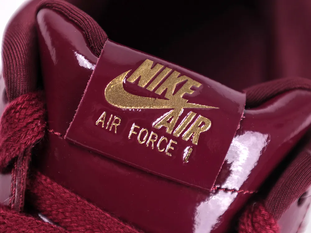 Syna x Air Force 1 '07 Dark Beetroot and Red Oxide tongue logo detail