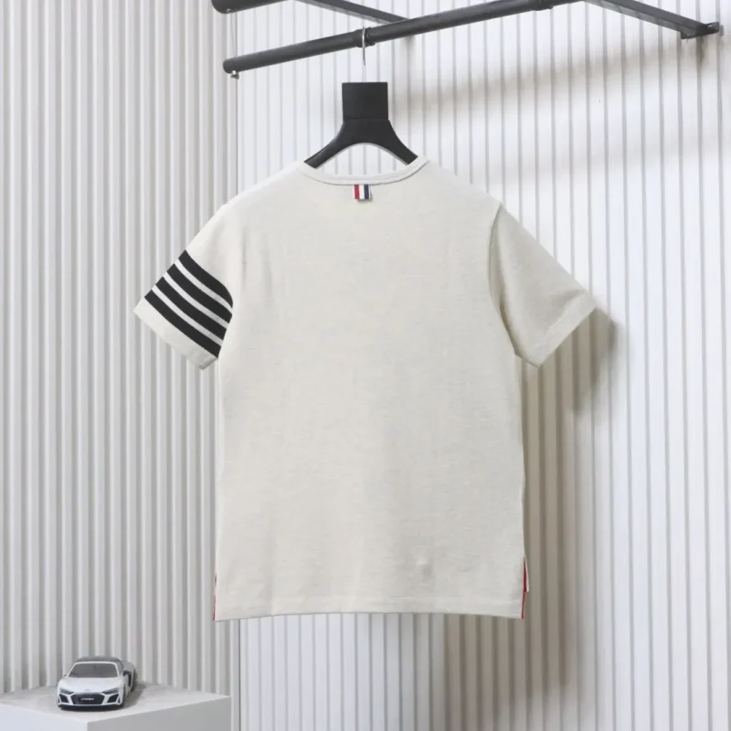 Back of TB Classic Four-Stripe Crew Neck T-Shirt Color White