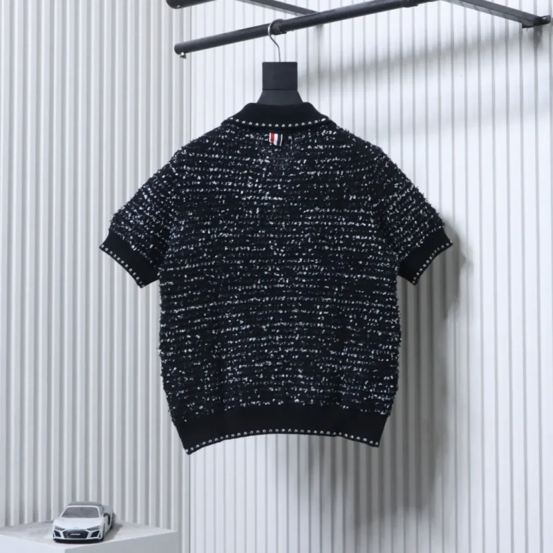 Back of TB Tweed Jacquard Knit Polo T-Shirt