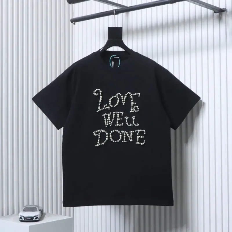 Well Done Ivory Pearl Rhinestone Letter T-Shirt Color Back