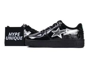 A Bathing Ape x Solebox Bape Sta Tokyo Lights Patent Black Pair Profile with Hypeunique Card