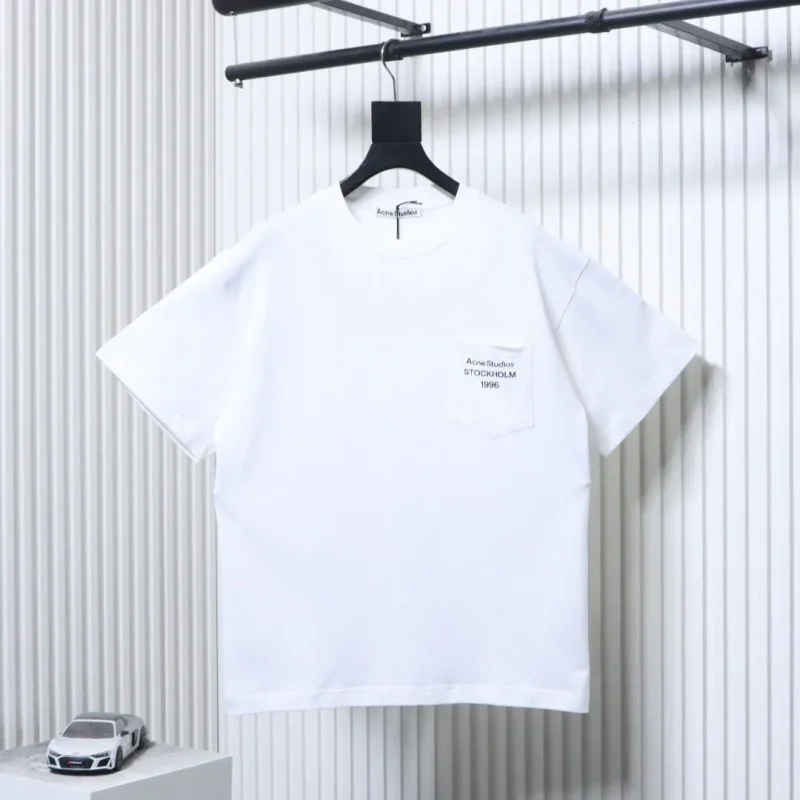 Acne 1996 Pocket Logo Print T-Shirt Color White