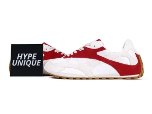 BV Orbit Flash Sneakers Optic White & Cardinal Red Pair Profile with Hypeunique Card