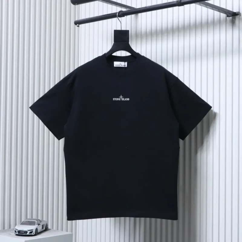 Blurred Compass Print Cotton T-Shirt Color Black
