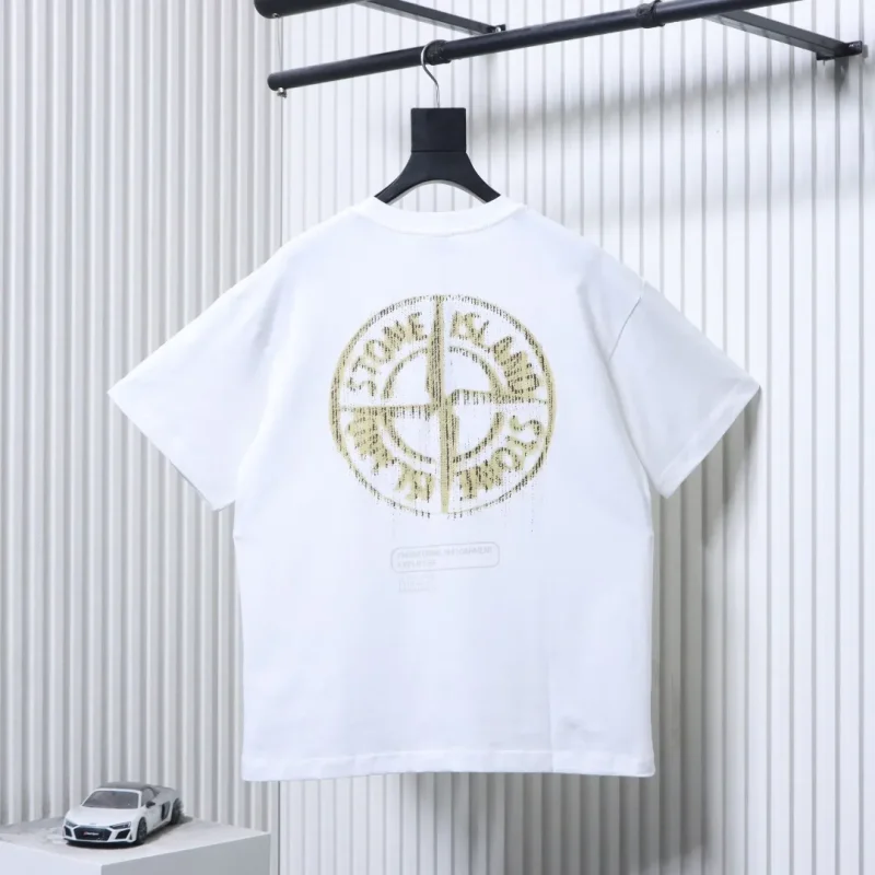 Back Blurred Compass Print Cotton T-Shirt Color White