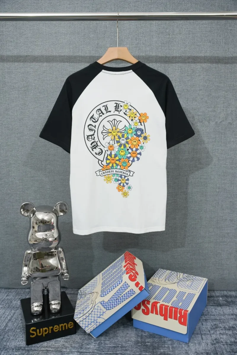 Back CH Floral Cross Smiley Graphic Raglan T-Shirt