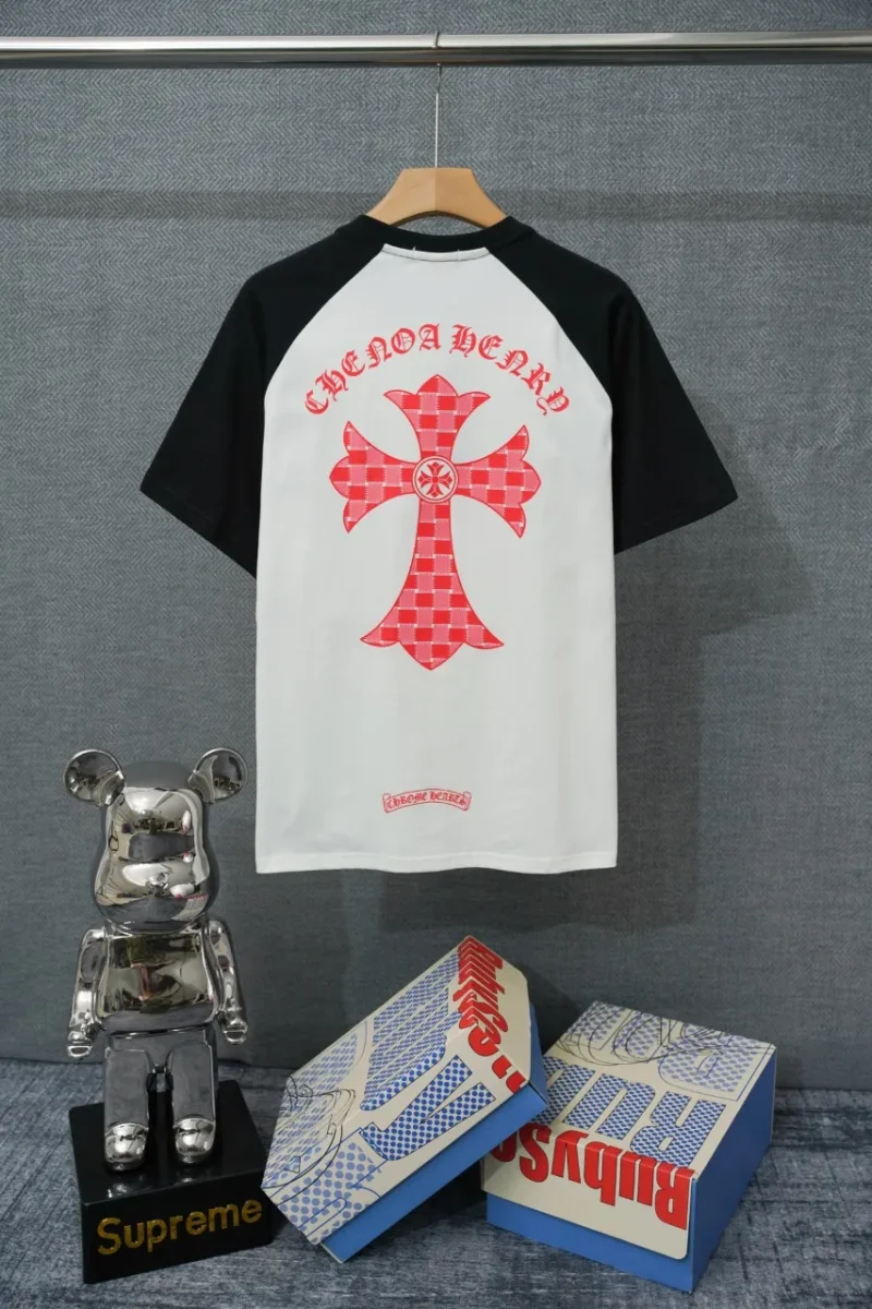 Back CH Pink Checkered Cross Raglan T-Shirt